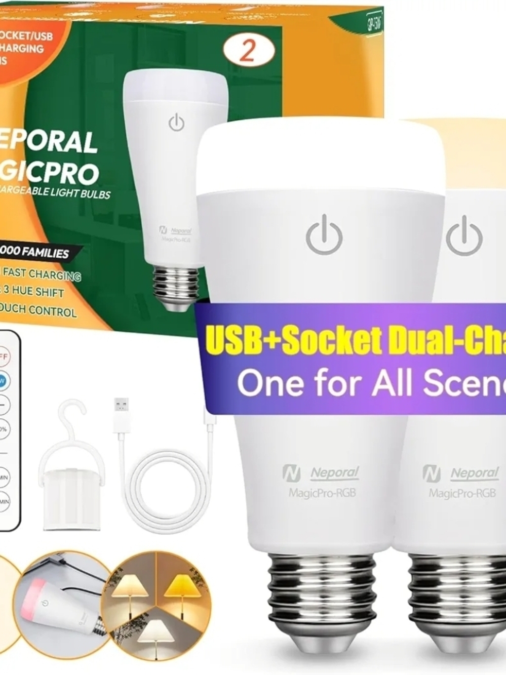 Not For Sale.MagicPro-RGB White Rechargeable LED Bulb - USB + Socket Dual-Charge